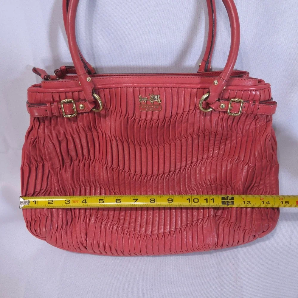 Coach Madison Kara Gathered Leather Purse/Satchel Bag Coral Red 22325